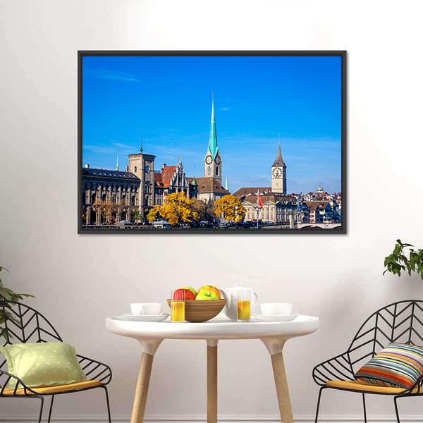 Zurich City Center Canvas Wall Art-3 Horizontal-Gallery Wrap-25" x 16"-Tiaracle
