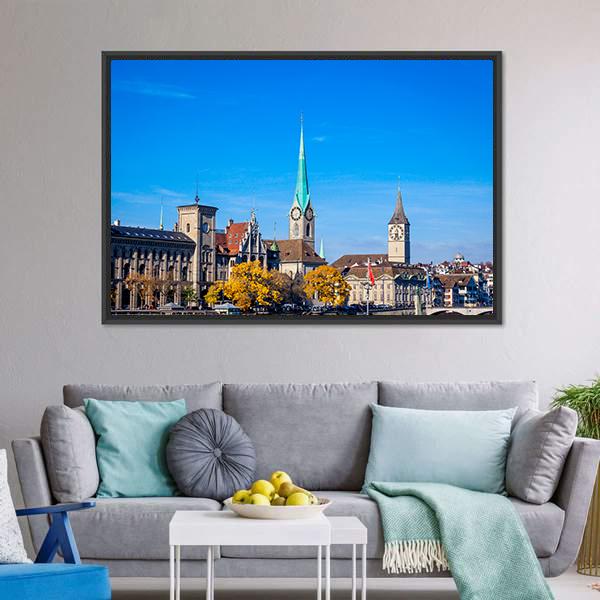 Zurich City Center Canvas Wall Art-3 Horizontal-Gallery Wrap-25" x 16"-Tiaracle