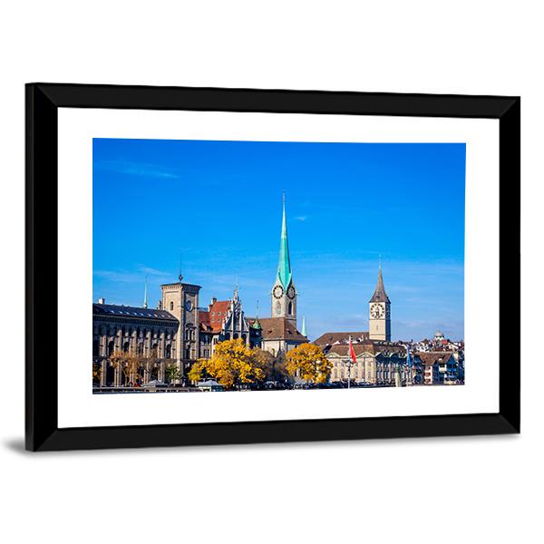 Zurich City Center Canvas Wall Art-3 Horizontal-Gallery Wrap-25" x 16"-Tiaracle