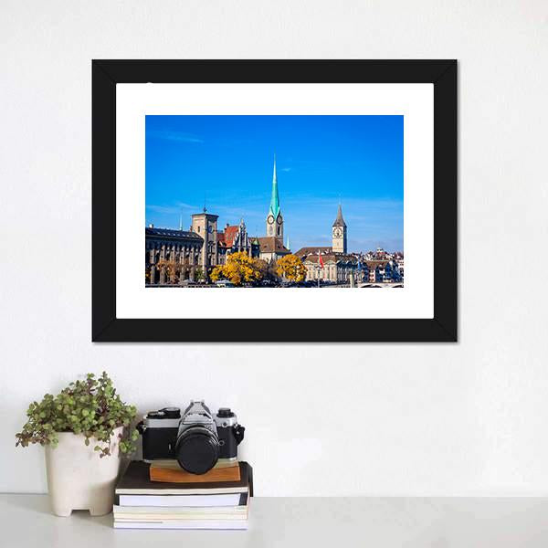 Zurich City Center Canvas Wall Art-1 Piece-Framed Print-20" x 16"-Tiaracle
