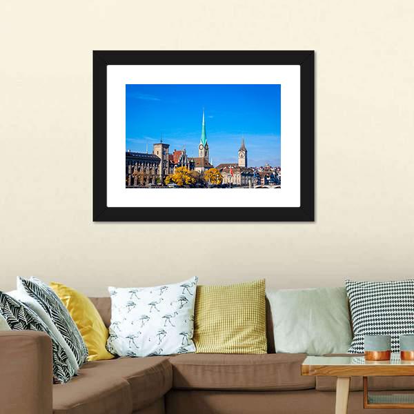 Zurich City Center Canvas Wall Art-3 Horizontal-Gallery Wrap-25" x 16"-Tiaracle