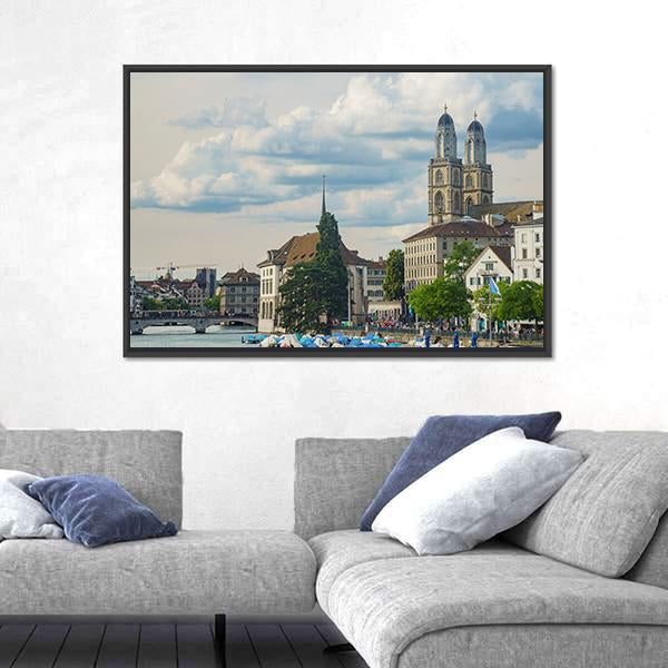 Zurich City Switzerland Vertical Canvas Wall Art-3 Vertical-Gallery Wrap-12" x 25"-Tiaracle