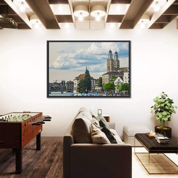 Zurich City Switzerland Vertical Canvas Wall Art-3 Vertical-Gallery Wrap-12" x 25"-Tiaracle
