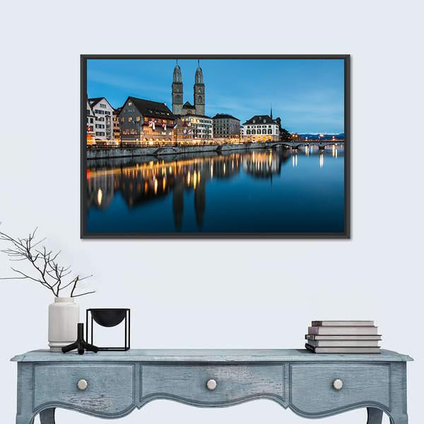 Zurich Cityscape Canvas Wall Art-1 Piece-Floating Frame-24" x 16"-Tiaracle