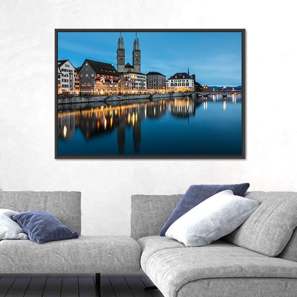 Zurich Cityscape Canvas Wall Art-3 Horizontal-Gallery Wrap-25" x 16"-Tiaracle