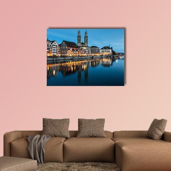 Zurich Cityscape Canvas Wall Art-1 Piece-Gallery Wrap-48" x 32"-Tiaracle