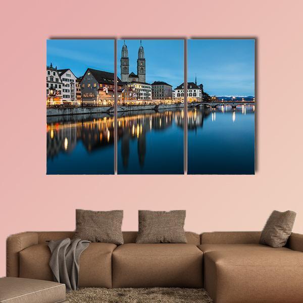 Zurich Cityscape Canvas Wall Art-3 Horizontal-Gallery Wrap-37" x 24"-Tiaracle