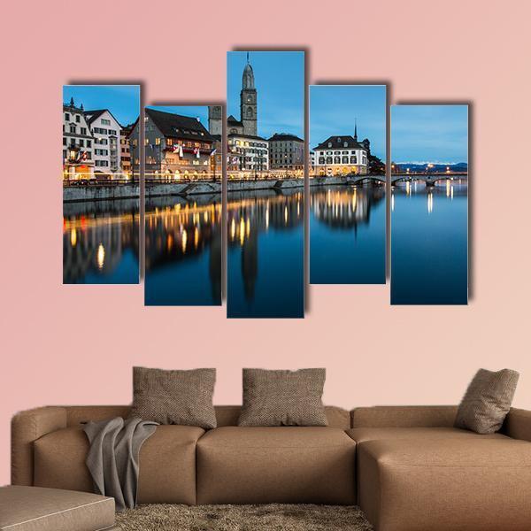 Zurich Cityscape Canvas Wall Art-5 Pop-Gallery Wrap-47" x 32"-Tiaracle