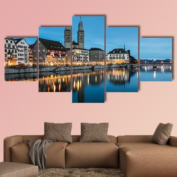 Zurich Cityscape Canvas Wall Art-5 Star-Gallery Wrap-62" x 32"-Tiaracle