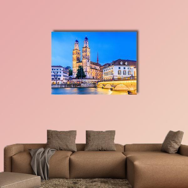 Zurich View In Switzerland Canvas Wall Art-4 Horizontal-Gallery Wrap-34" x 24"-Tiaracle