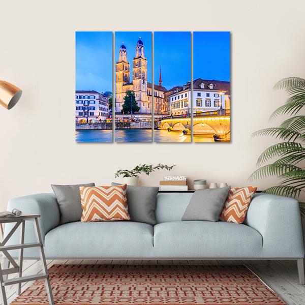 Zurich View In Switzerland Canvas Wall Art-4 Horizontal-Gallery Wrap-34" x 24"-Tiaracle
