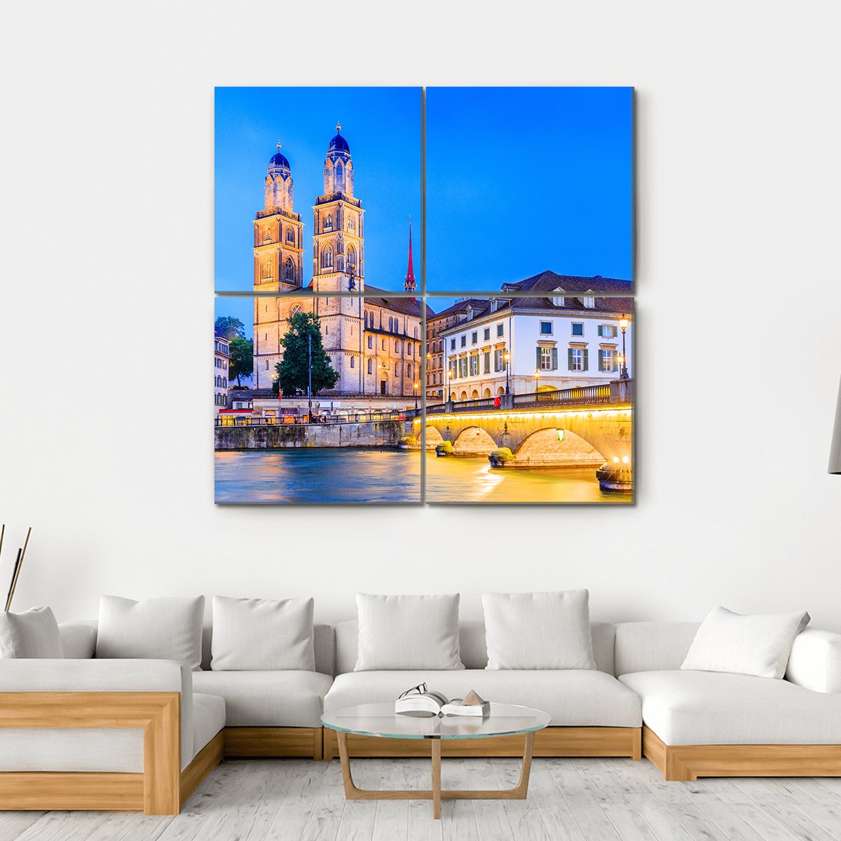 Zurich View In Switzerland Canvas Wall Art-4 Square-Gallery Wrap-17" x 17"-Tiaracle