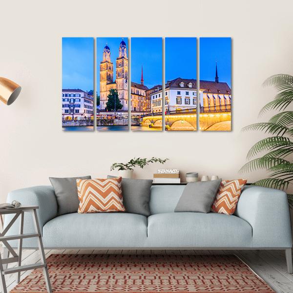 Zurich View In Switzerland Canvas Wall Art-5 Horizontal-Gallery Wrap-22" x 12"-Tiaracle