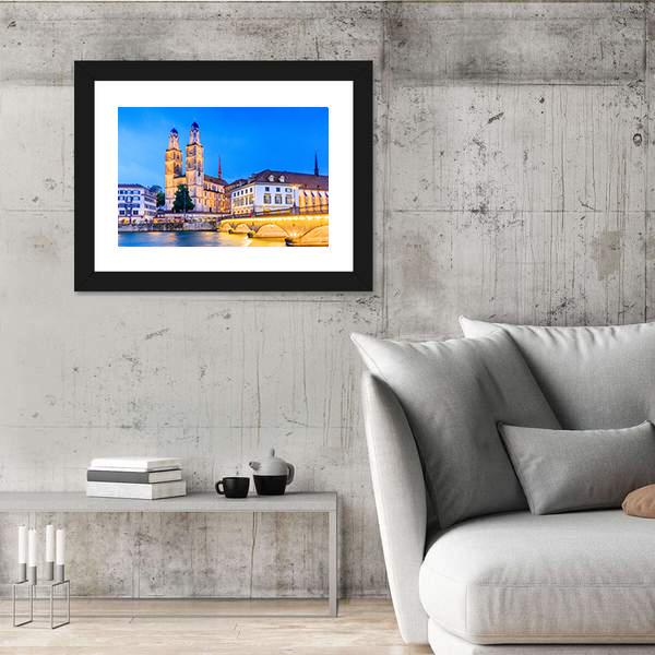Zurich View In Switzerland Canvas Wall Art-3 Horizontal-Gallery Wrap-25" x 16"-Tiaracle