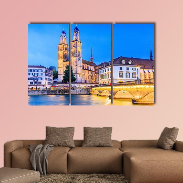 Zurich View In Switzerland Canvas Wall Art-3 Horizontal-Gallery Wrap-37" x 24"-Tiaracle