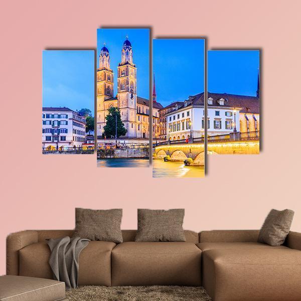 Zurich View In Switzerland Canvas Wall Art-1 Piece-Gallery Wrap-48" x 32"-Tiaracle