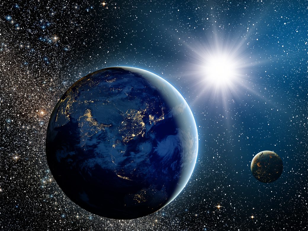 Earth & Sun from Space Canvas Wall Art