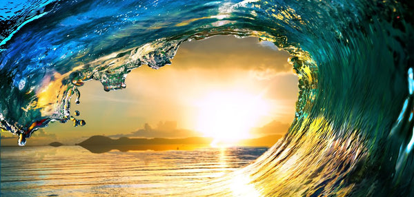 Golden ocean wave at sunset canvas wall art, trending now