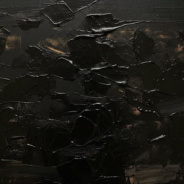 Black canvas wall art, close up of the painted surface