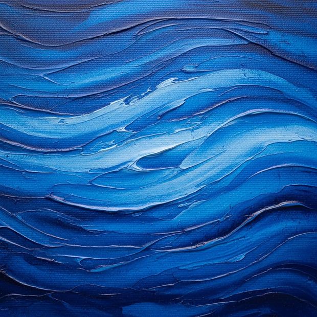 Blue canvas wall art, close up of the painted surface