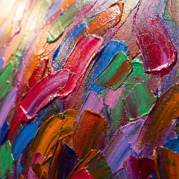 Colorful canvas wall art, close up of the painted surface