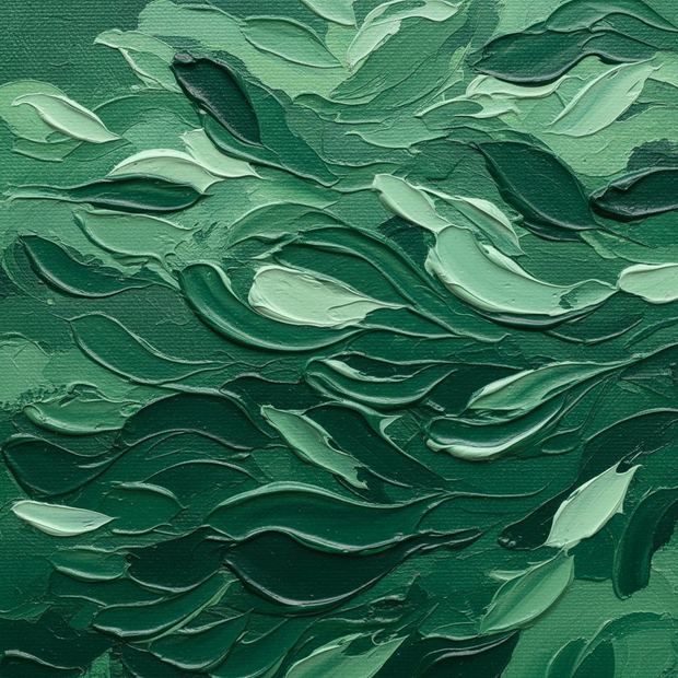Green canvas wall art, close up of the painted surface