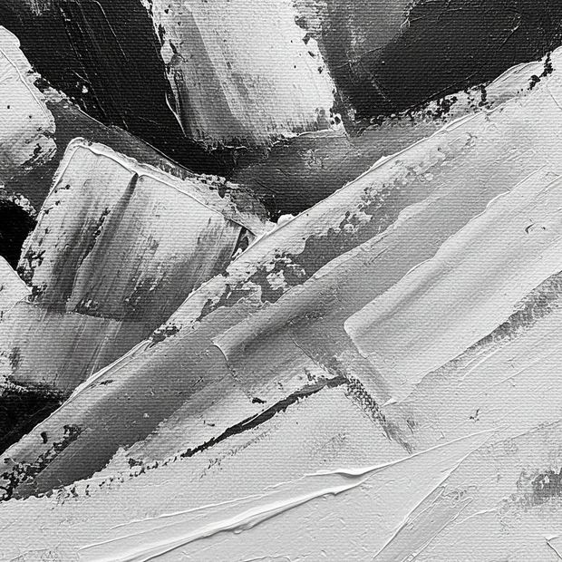 Black and White canvas wall art, close up of the painted surface