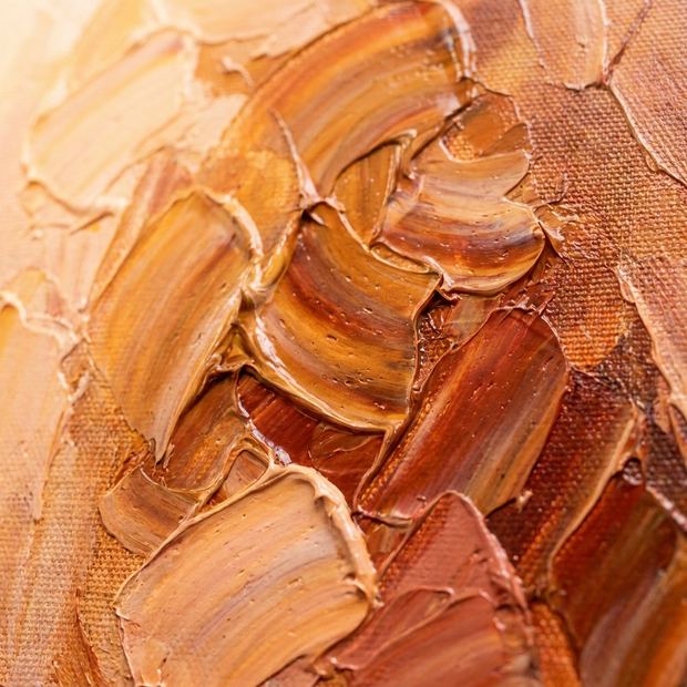 Orange canvas wall art, close up of the painted surface