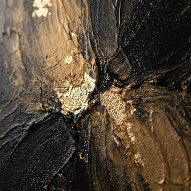 Black and Gold canvas artwork, two colors meeting on the painted surface