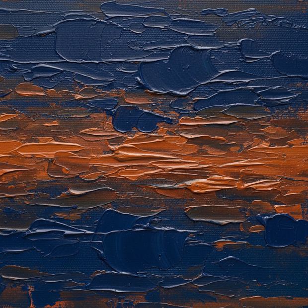 Blue and Orange canvas artwork, two colors meeting on the painted surface
