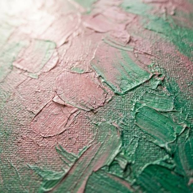 Green and Pink canvas artwork, two colors meeting on the painted surface