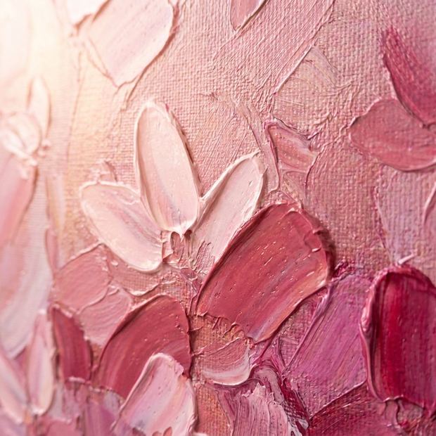 Pink canvas wall art, close up of the painted surface