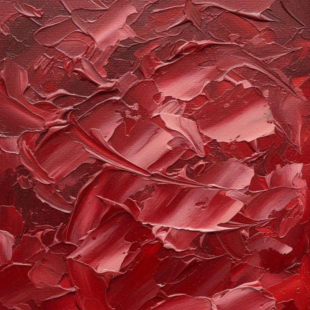 Red canvas wall art, close up of the painted surface