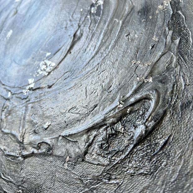 Silver canvas wall art, close up of the painted surface
