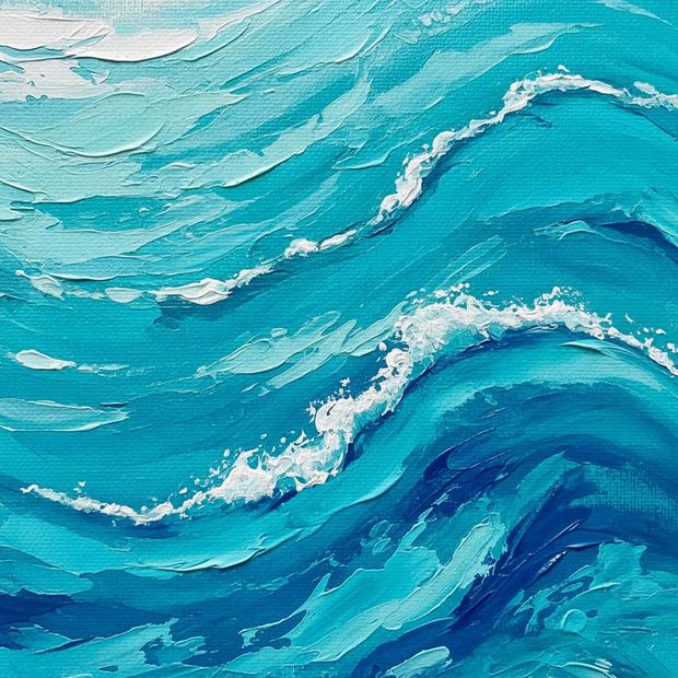 Turquoise canvas wall art, close up of the painted surface