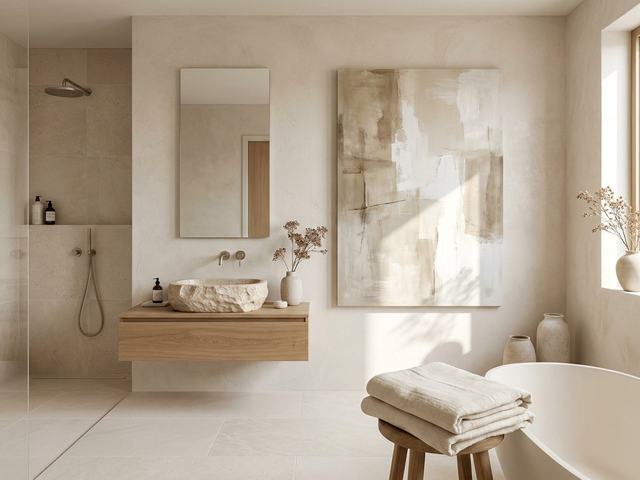 Bathroom with wall art above the furniture