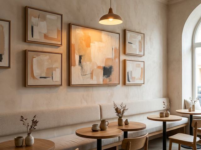 Cafe and Restaurant with wall art above the furniture