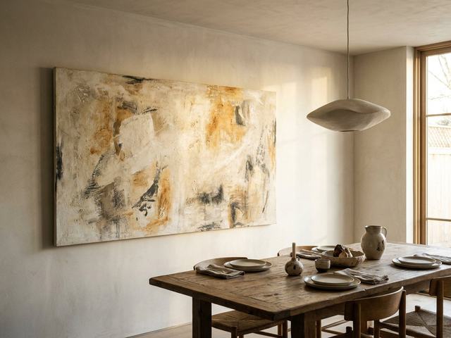 Dining Room with wall art above the furniture