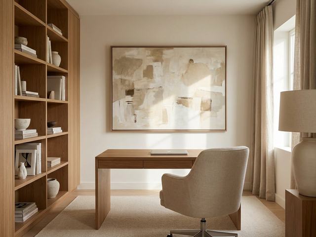 Home Office with wall art above the furniture