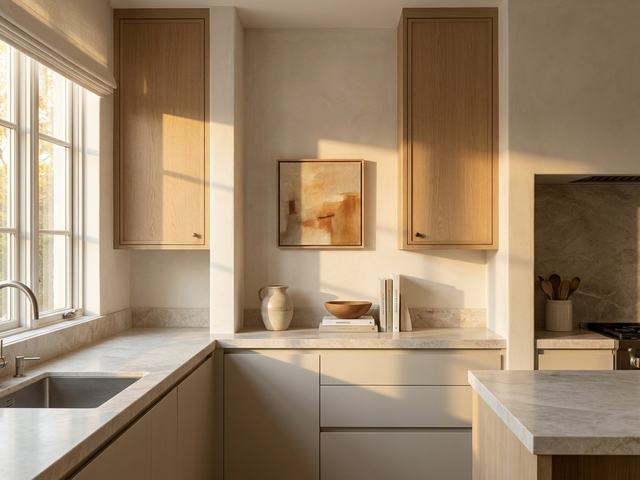 Kitchen with wall art above the furniture