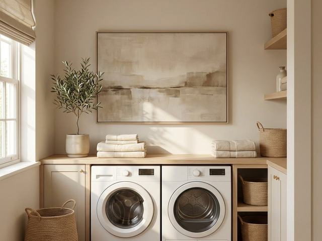 Laundry Room with wall art above the furniture