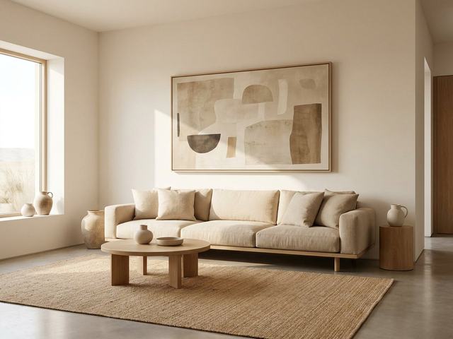 Living Room with wall art above the furniture