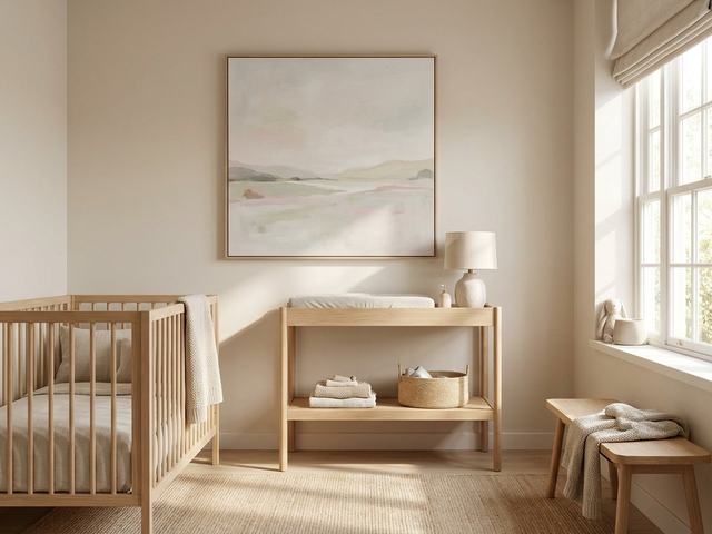 Nursery with wall art above the furniture