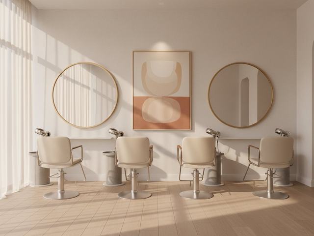 Salon with wall art above the furniture