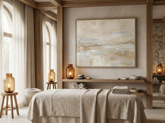 Spa with wall art above the furniture