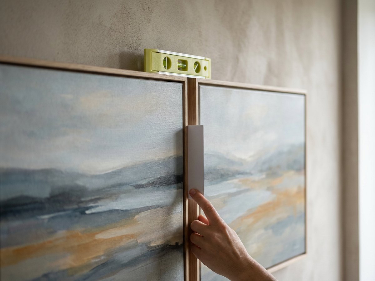 A strip of card held in the gap between two canvas panels as a spacer